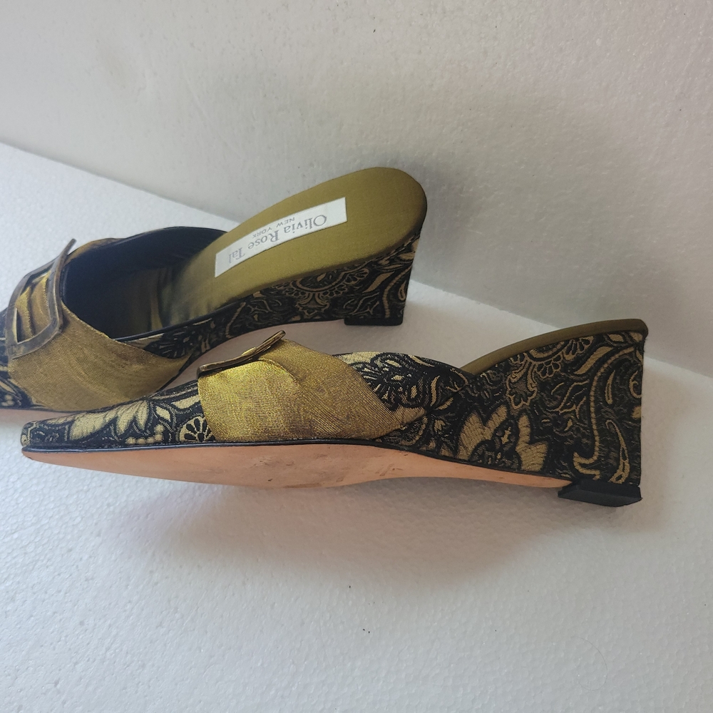 Olivia Rose Tal Gold and Black Brocade Mules - Picture 3 of 6